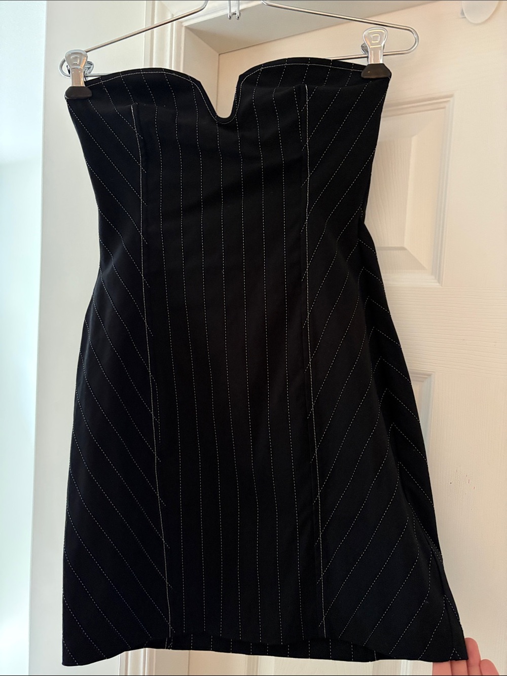 Zara Black Strapless Pinstripe Dress